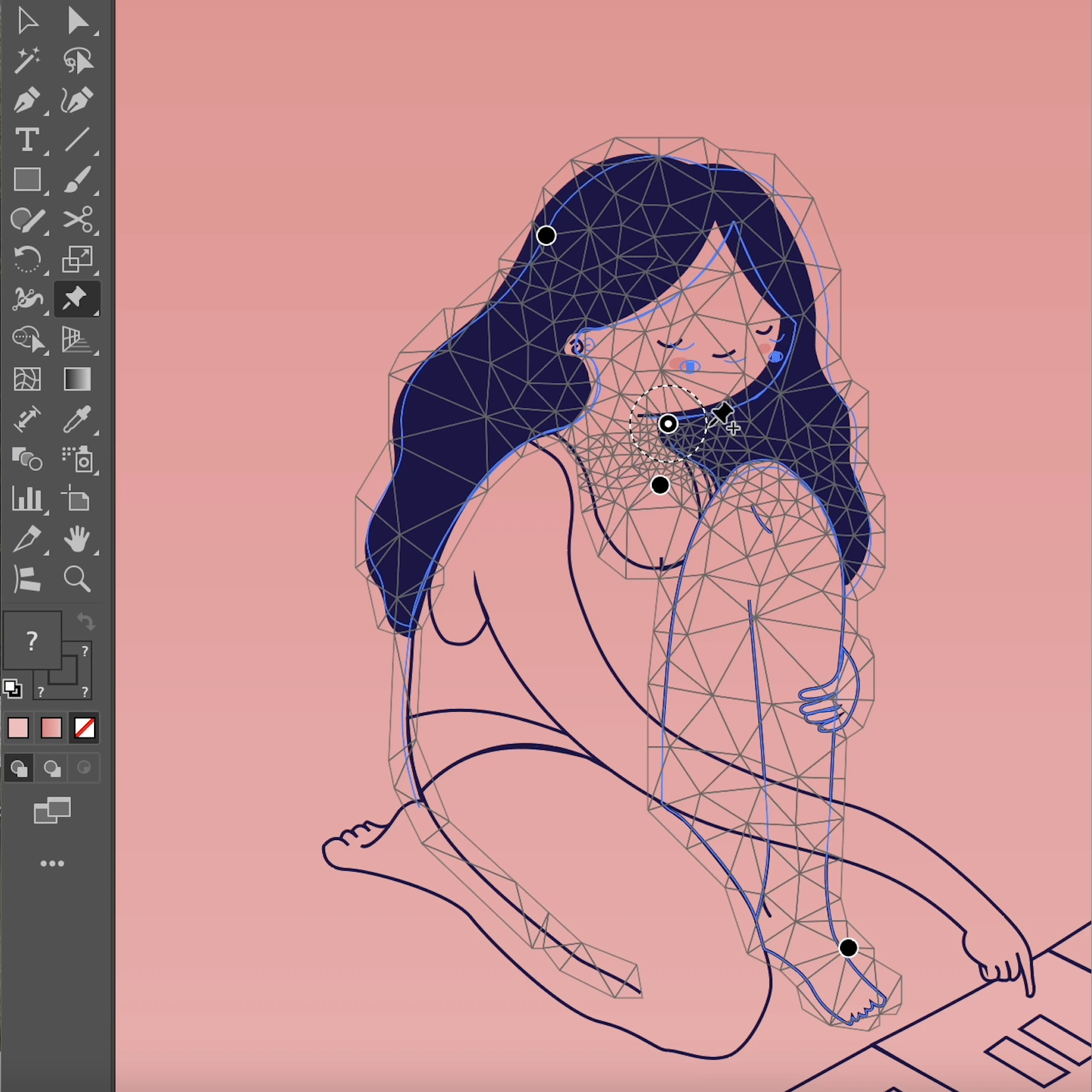  Justering af karakter med Puppet Warp tool i Illustrator.